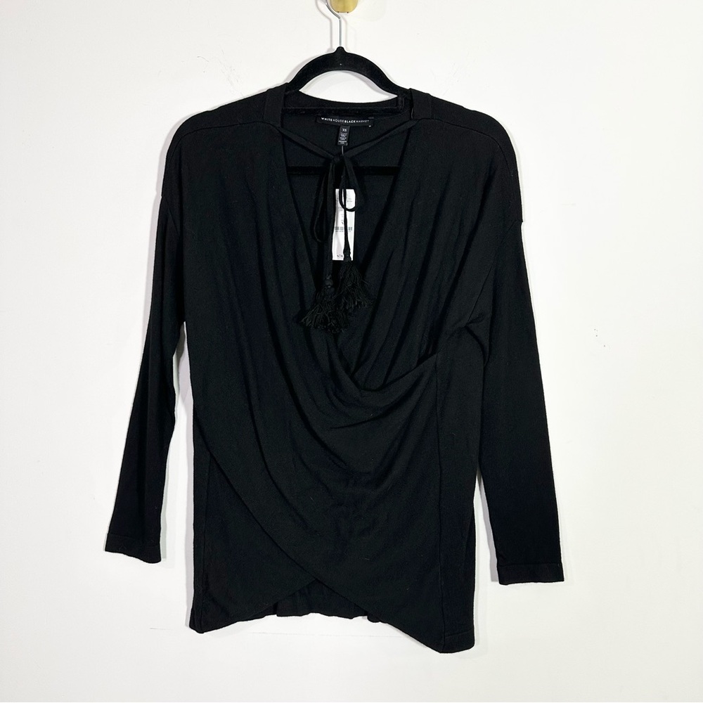 White House Black Market Wool Cashmere Blend Black Crossover Drape Sweater NWT